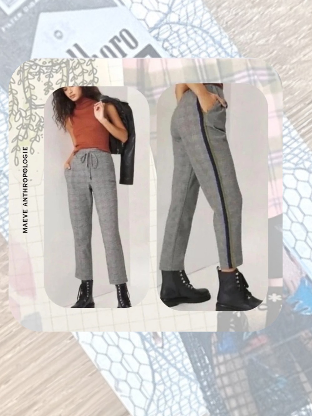 🎉🎉Maeve Anthropologie Plaid Jogger Pants Metallic Gold Black Blue Side Stripes